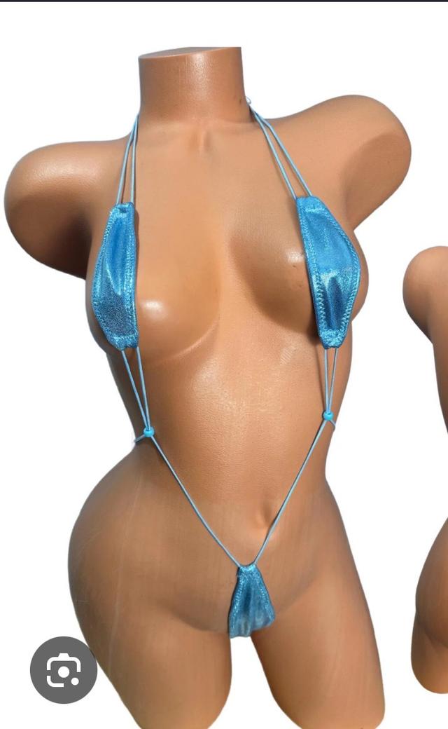 metallic blue minimalist string bikini swimsuit