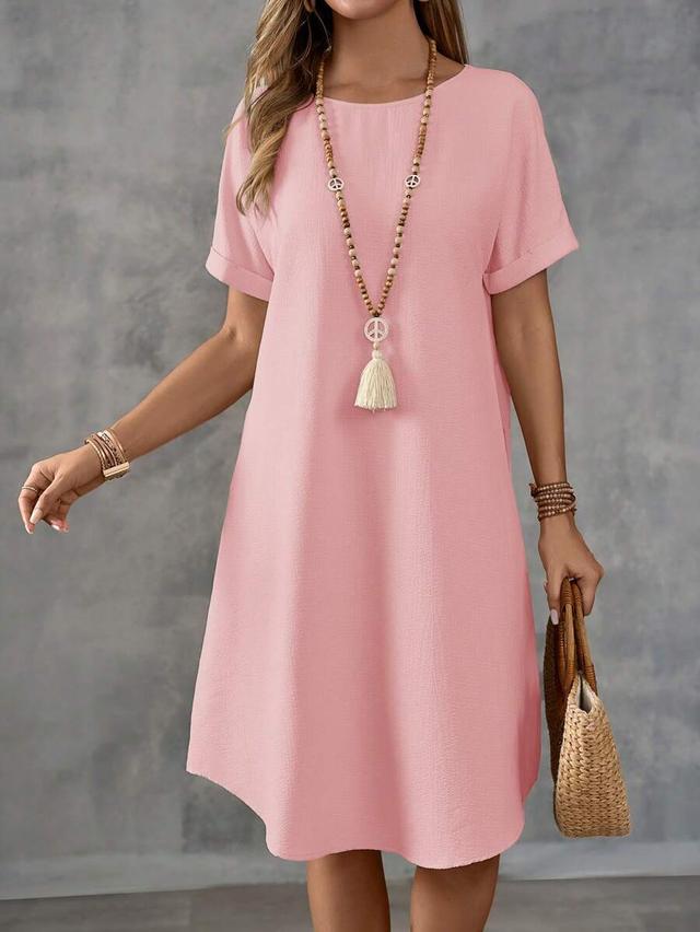 light pink textured cotton shift dress