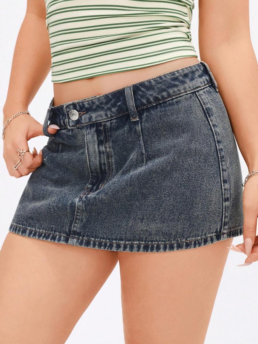 dark wash denim mini skirt