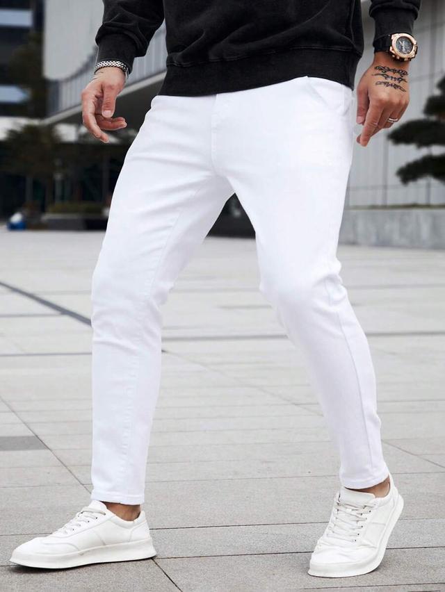 men's white slim fit casual denim jeans