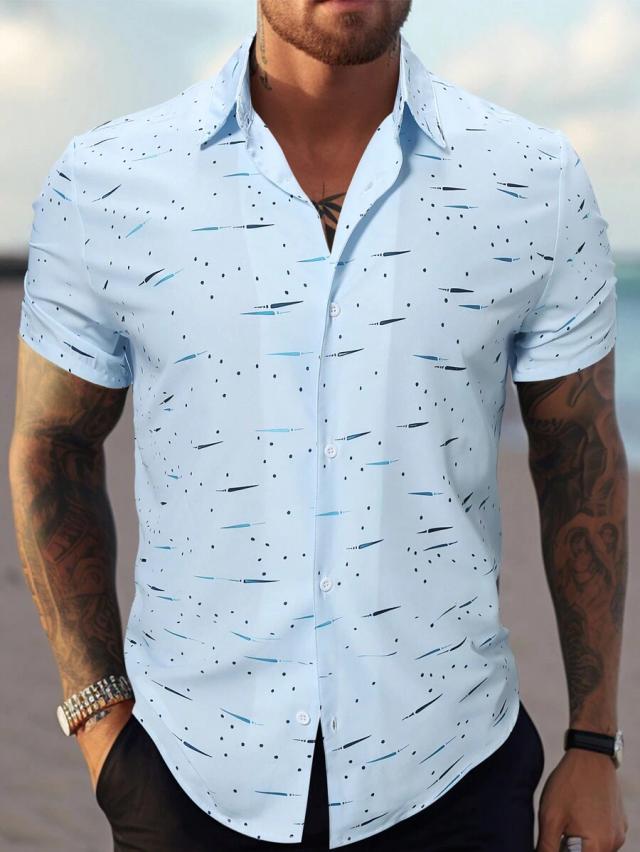 light blue casual short sleeve shirt with abstract print