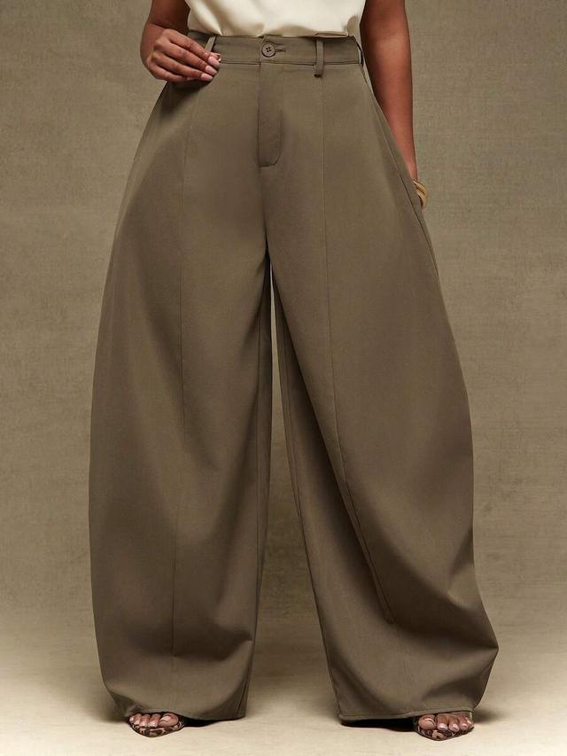 olive vixey solid brown suiting high waist barrel leg office pants