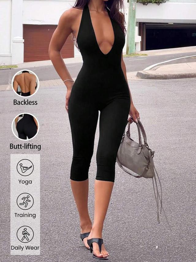 black halter neck sleeveless jumpsuit
