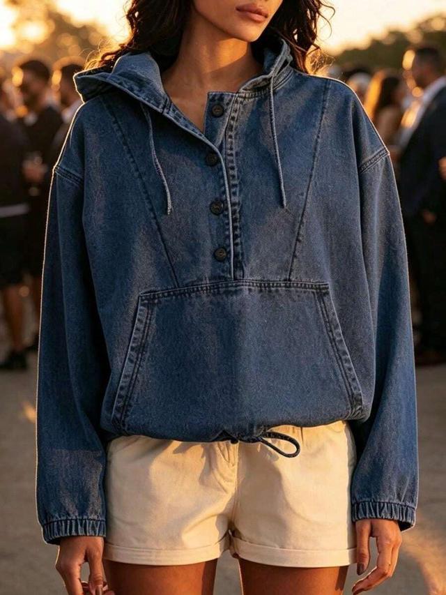 women's fashionable denim hooded pullover jacket