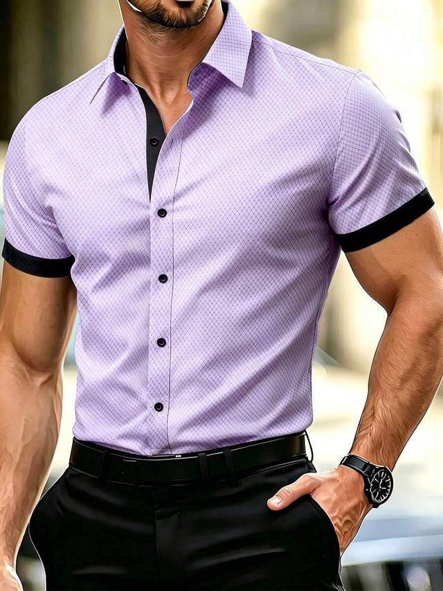 light purple plaid short sleeve commuter shirt