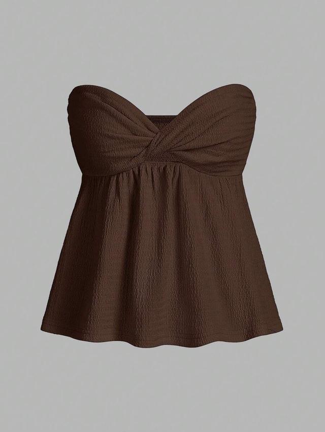 brown textured twist front tube top