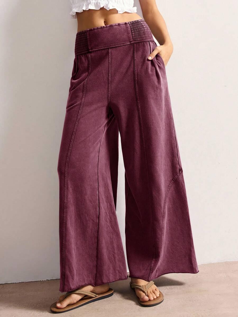 bohemela women's solid color knit wide leg pants