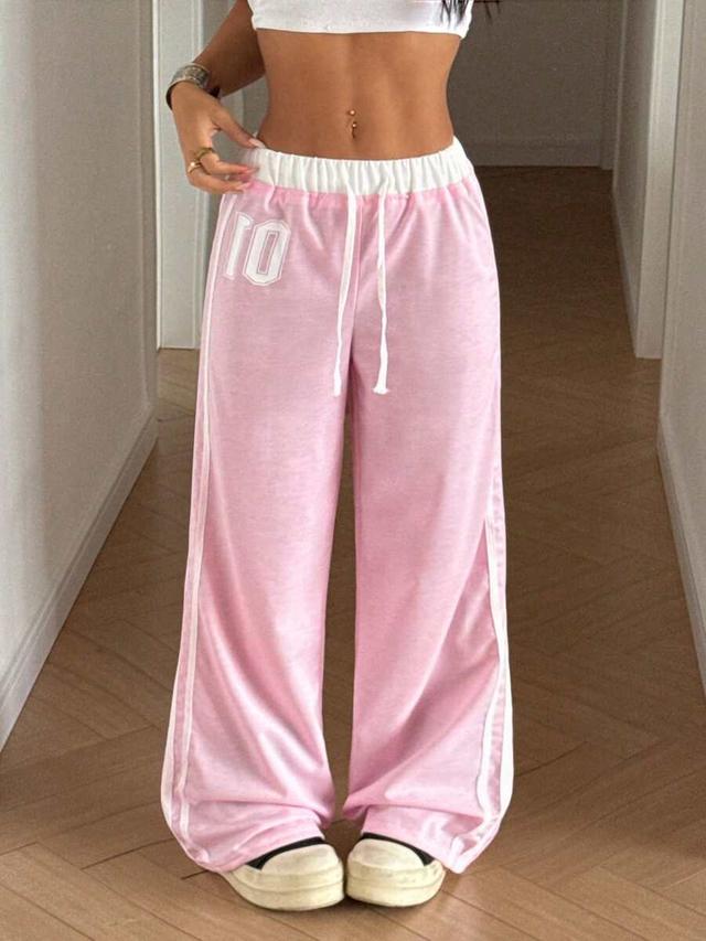 pink vintage sporty long sweatpants with numeric print