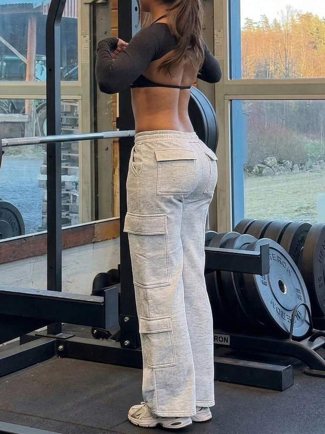 light grey women's casual grey knit cargo jogger pants