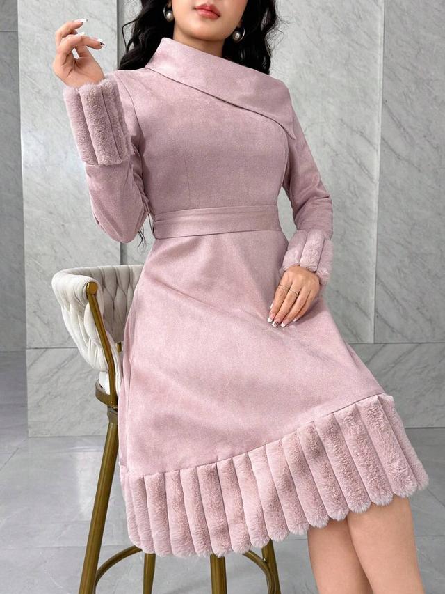 feyla women's ribbed plush patchwork suede belted dress