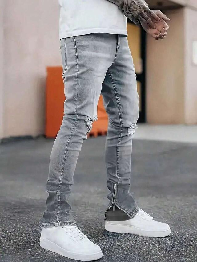 men's washed distressed stretch denim jeans emo style