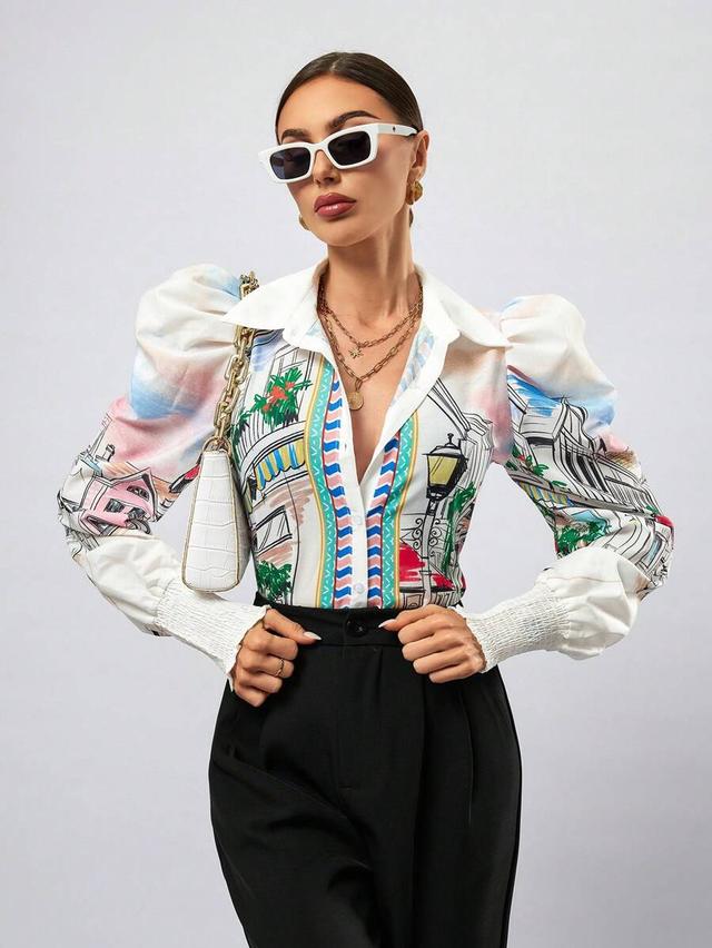 painting print button down long sleeve shirt