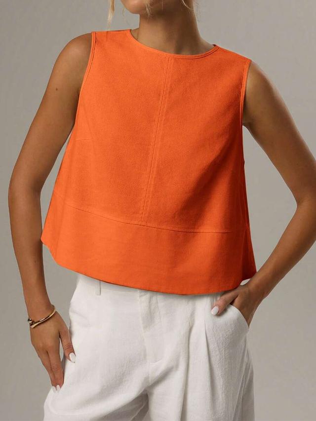 solid orange round neck sleeveless casual top