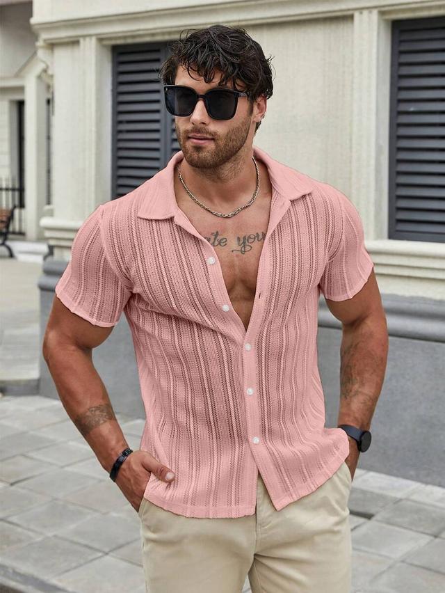men's casual solid color short sleeve knit shirt