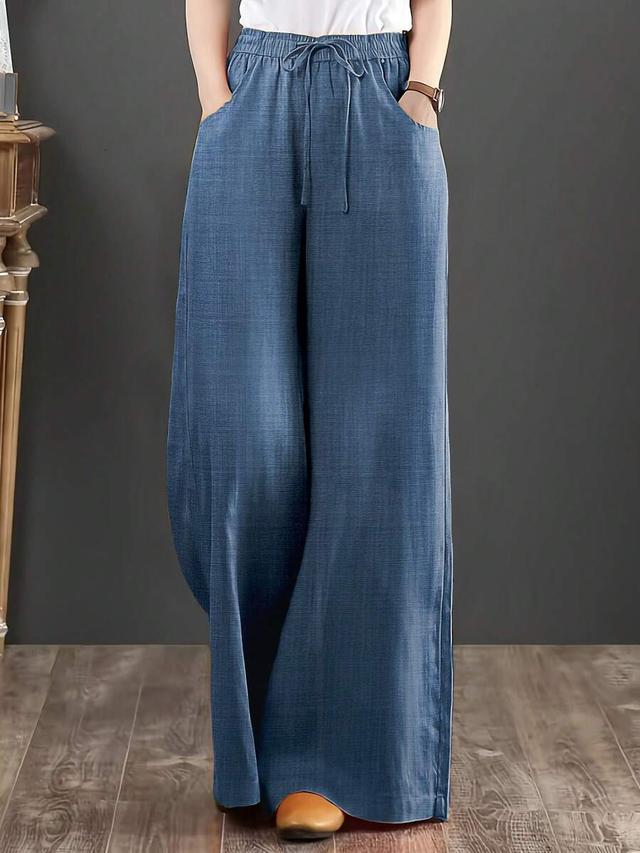 loose fit women's denim effect wide leg pants
