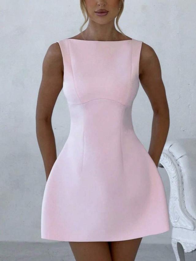 solid color backless sleeveless mini dress