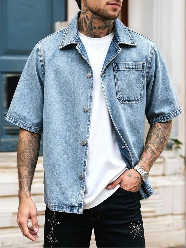 light wash denim short sleeve casual shirt