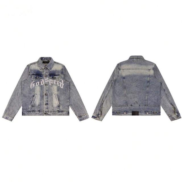 men's vintage washed embroidered denim jacket
