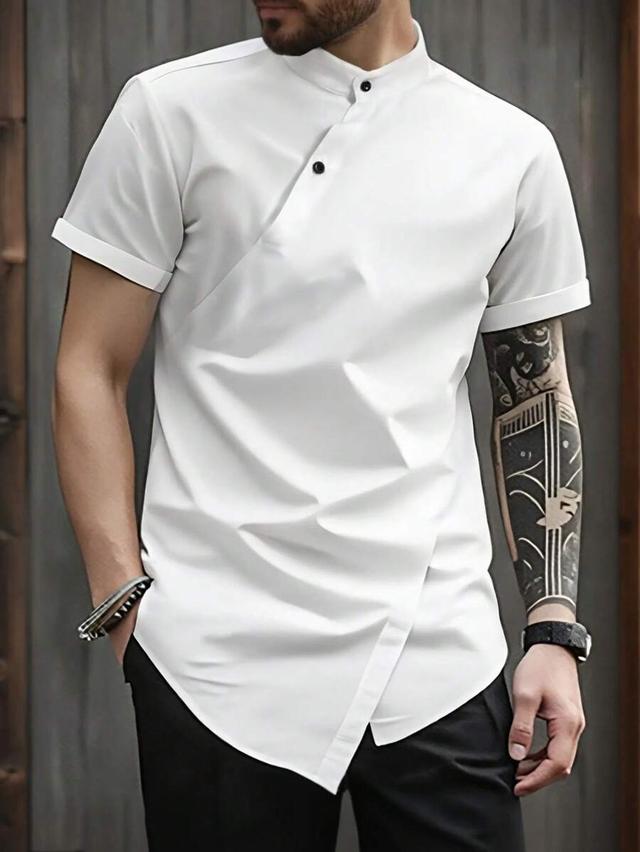 white woven semi-sheer ruched short sleeve collared shirt