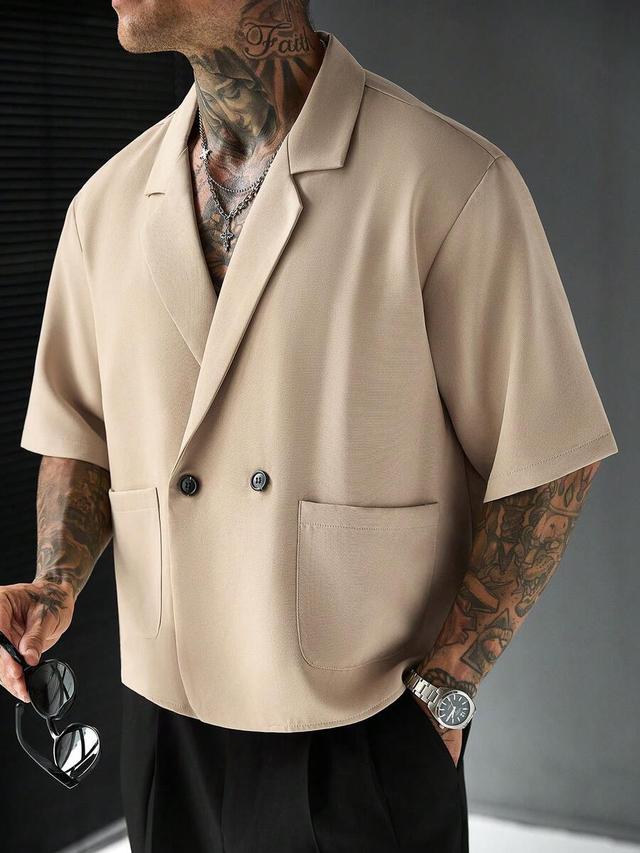 minimalist khaki short sleeve double button shirt