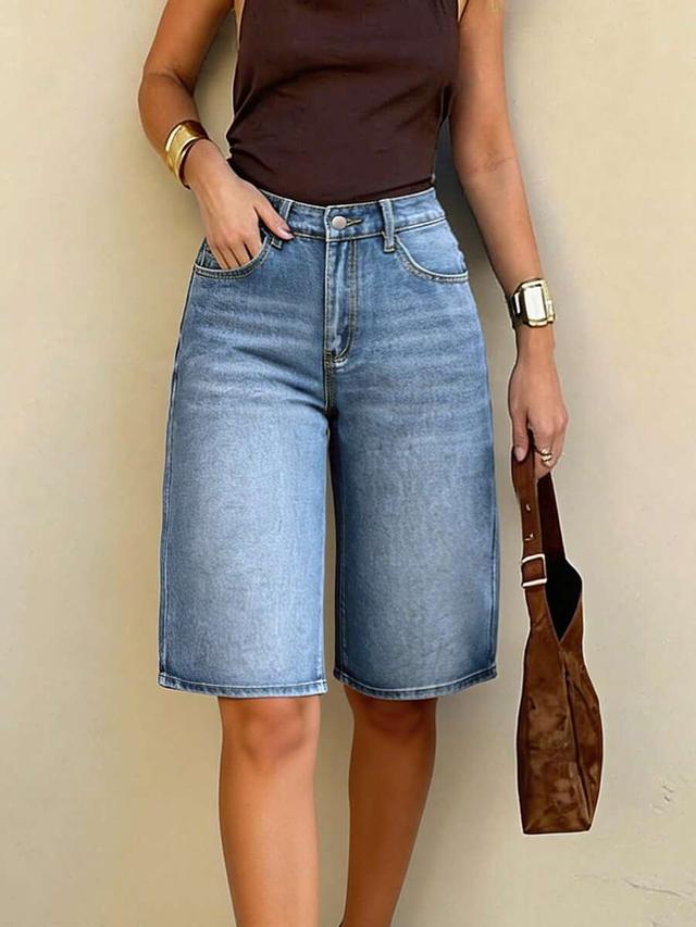 loose fit low waist straight leg denim shorts