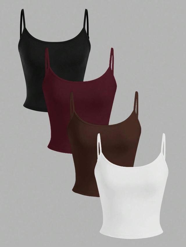 white set of four basic cropped tight fit tank tops