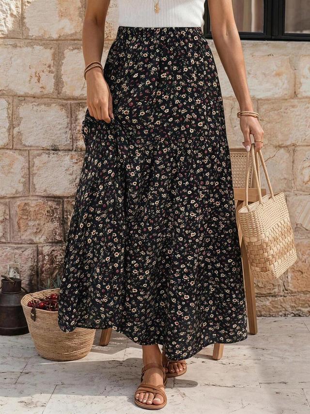emery rose women's patchwork floral print long midi skirt