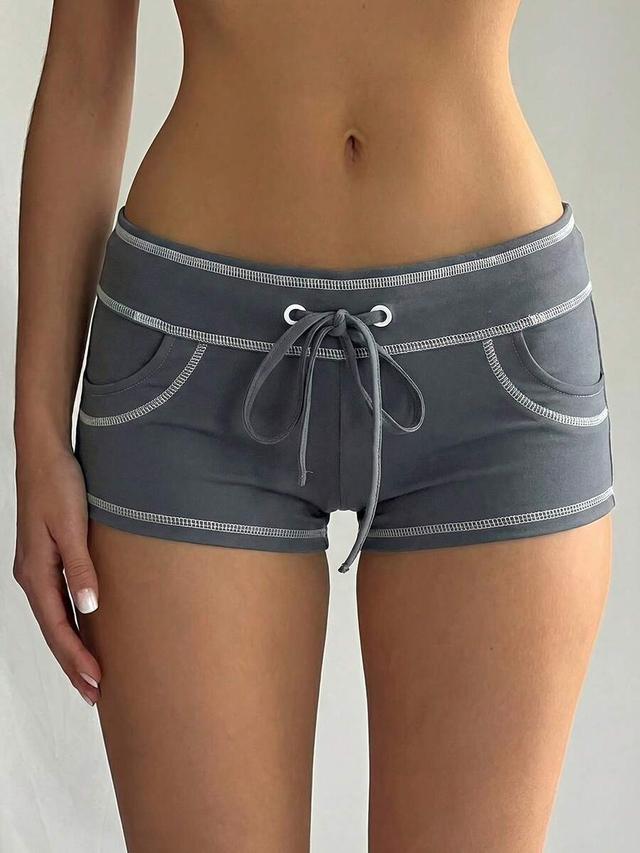 grey cotton drawstring waist super short shorts