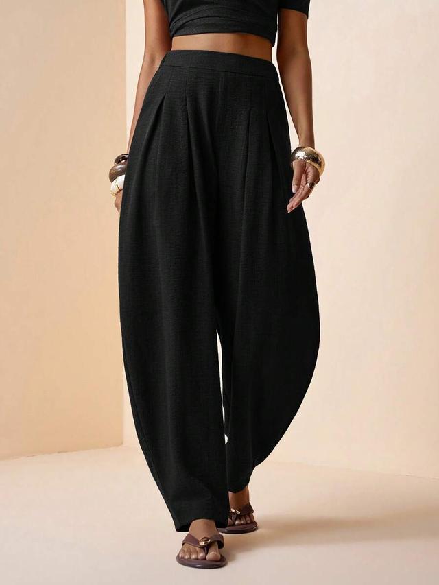 zivah black linen pleated elastic waist nomadic pants