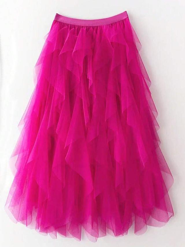 fuchsia asymmetrical wavy layer cake mesh skirt