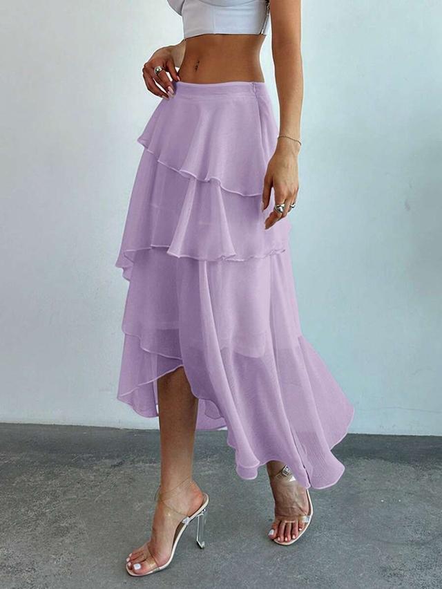 lavender tiered ruffled flowy midi skirt