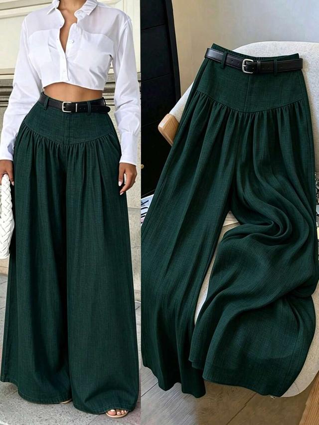 dark green textured drape wide leg trousers