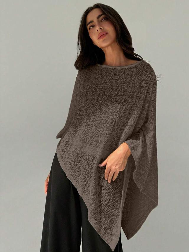 brown asymmetric hem loose knit cover up top