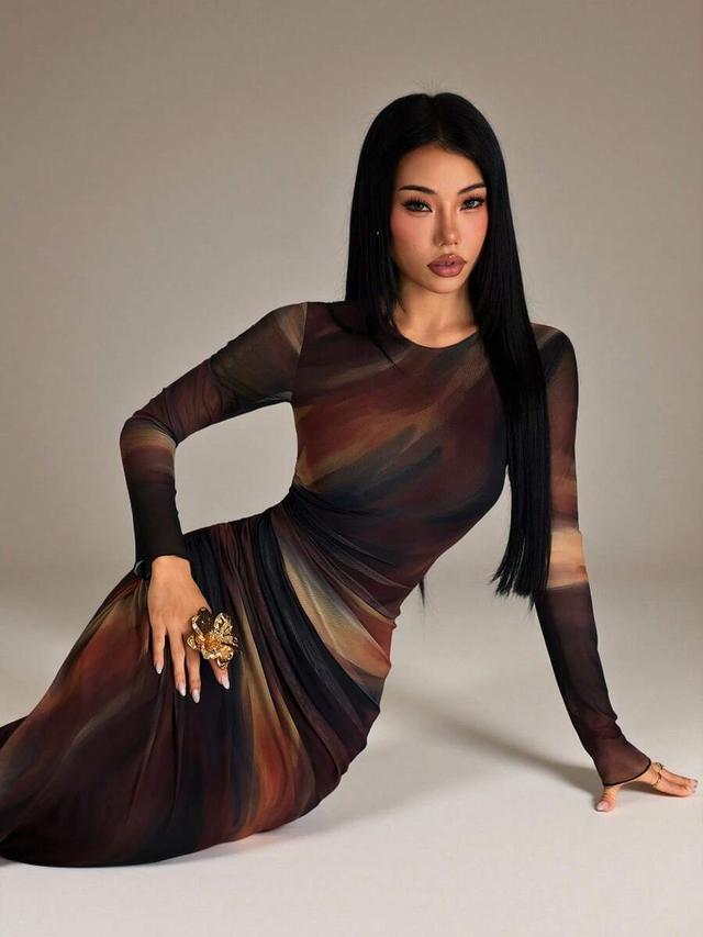 shein petite fashionable elegant sexy tie-dye print dress