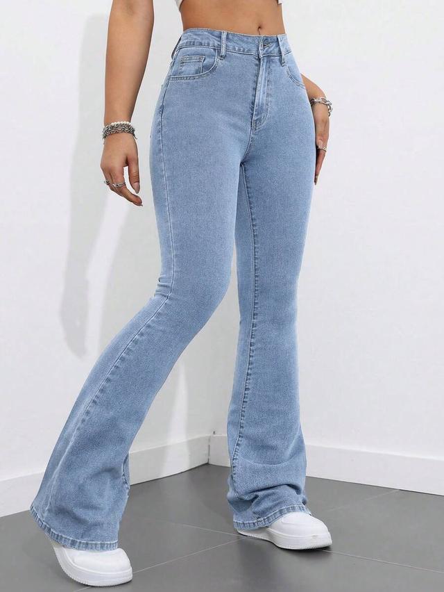 light wash high waisted flared denim jeans