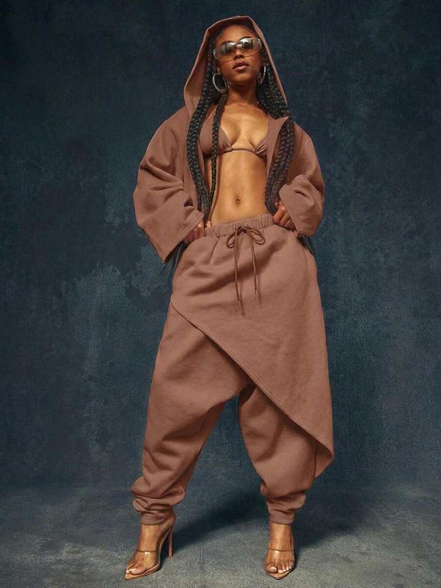 brown drop crotch layered detail sweatpants