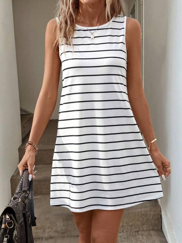 easowa classic white striped loose a-line dress