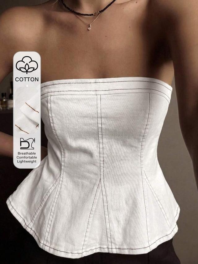 white bandeau top with contrast stitching