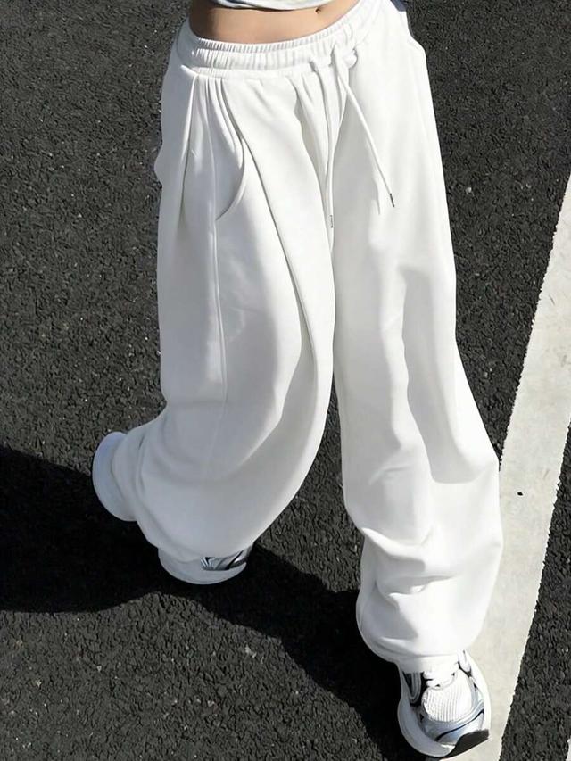 white loose straight leg casual sweatpants