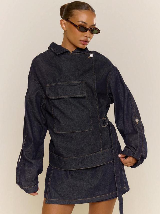 asymmetric buckle detail oversized denim jacket