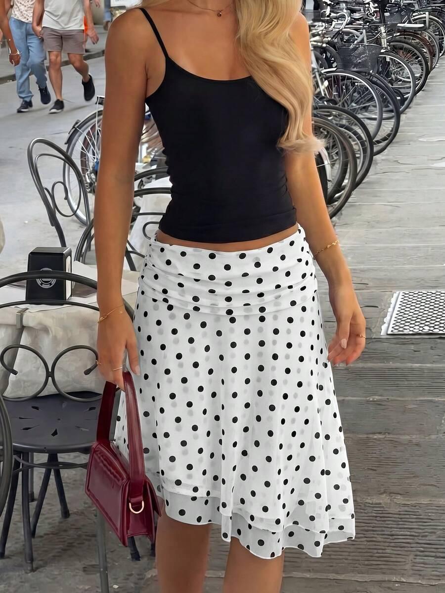 spring/summer women's casual polka dot mesh a-line skirt
