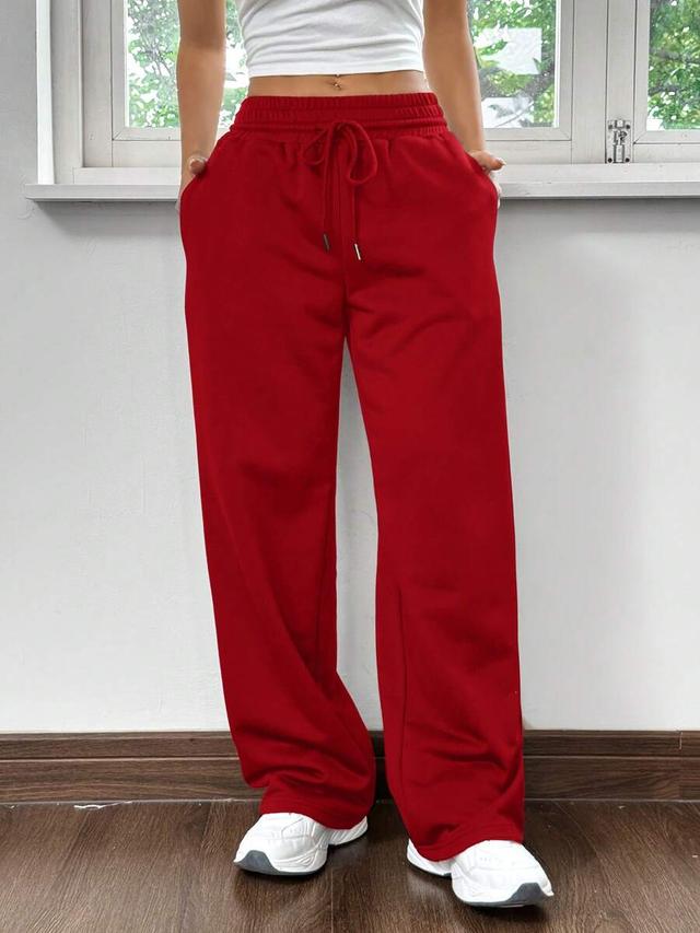 red drawstring wide-leg casual sweatpants
