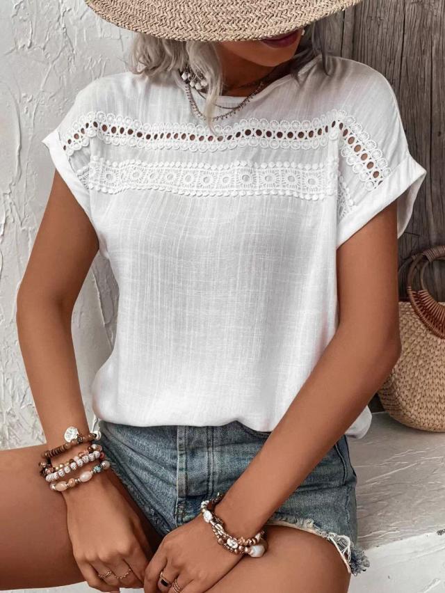 breezaya contrast guipure lace batwing sleeve blouse
