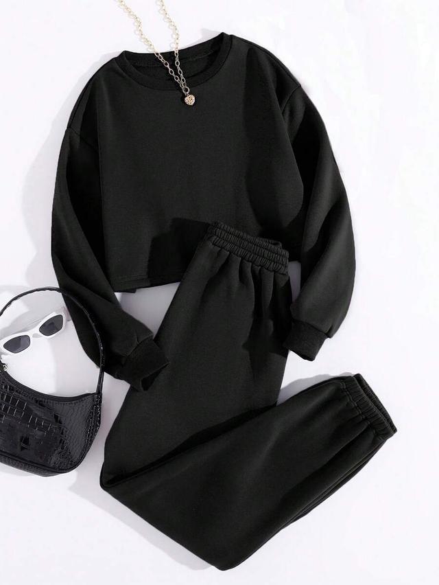 solid black thermal lined sweatshirt and sweatpants set