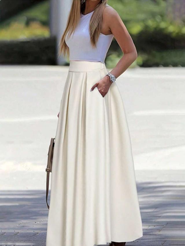 solid color high waist a-line maxi skirt