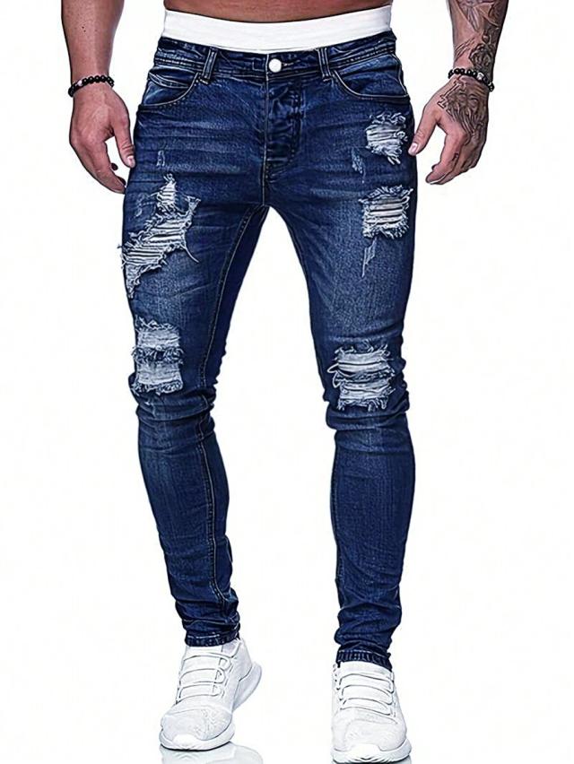 dark wash ripped skinny fit denim jeans