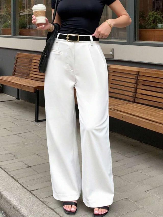 white solid color wide leg suit trousers