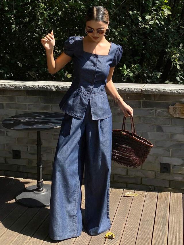 dazy square neck denim top and straight leg jeans