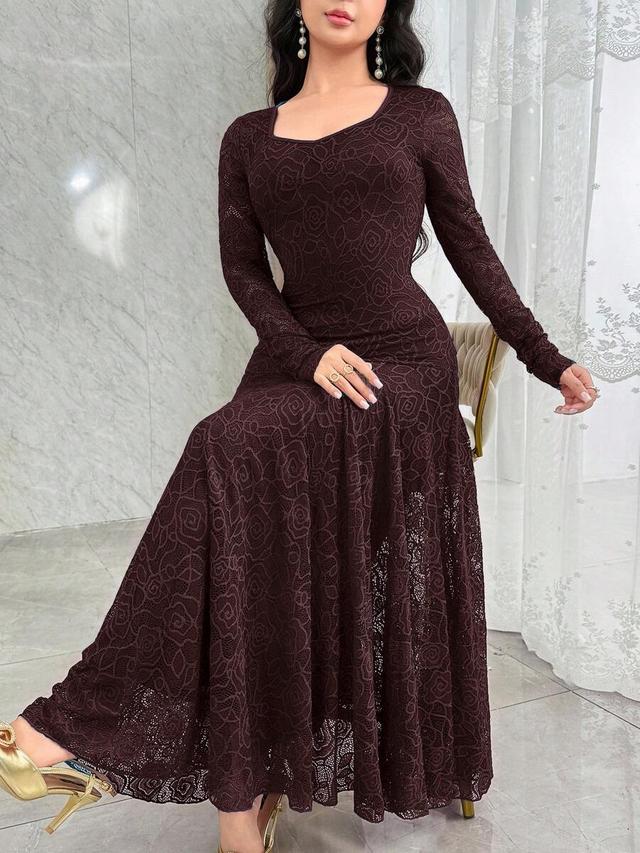 modelyn elegant square neck lace cinched waist cocktail dress