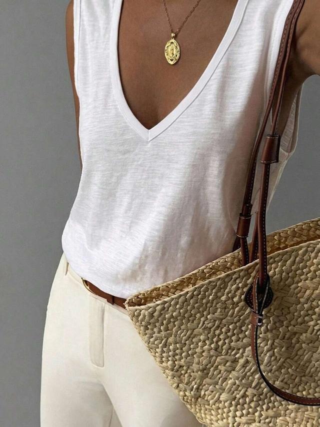 livesso women's loose white cotton tank top